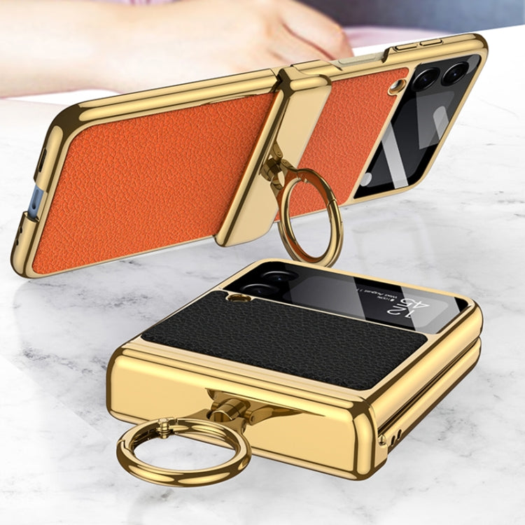 GKK Integrated Plating + Leather Flip Phone Case, For Samsung Galaxy Z Flip3 5G