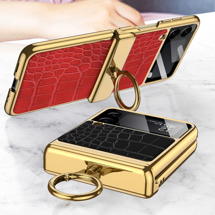 GKK Integrated Plating + Leather Flip Phone Case, For Samsung Galaxy Z Flip3 5G