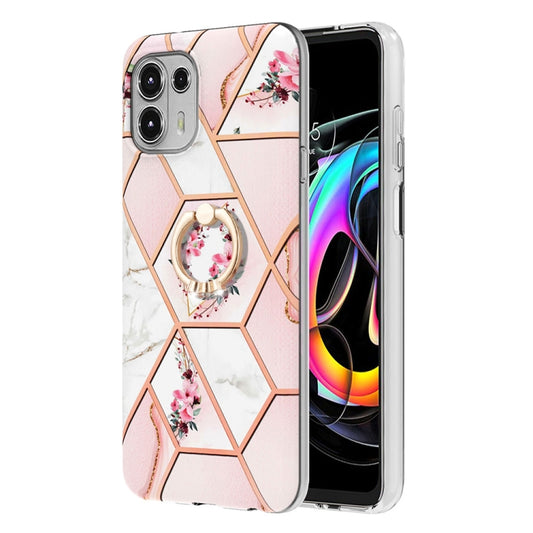 Splicing Marble Flower Pattern TPU Ring Holder Case, For Motorola Edge 20 Lite, For Motorola Edge 20 Pro