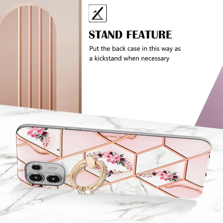 Splicing Marble Flower Pattern TPU Ring Holder Case, For Motorola Edge 20 Lite, For Motorola Edge 20 Pro