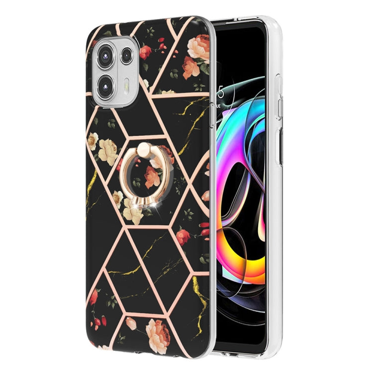 Splicing Marble Flower Pattern TPU Ring Holder Case, For Motorola Edge 20 Lite, For Motorola Edge 20 Pro