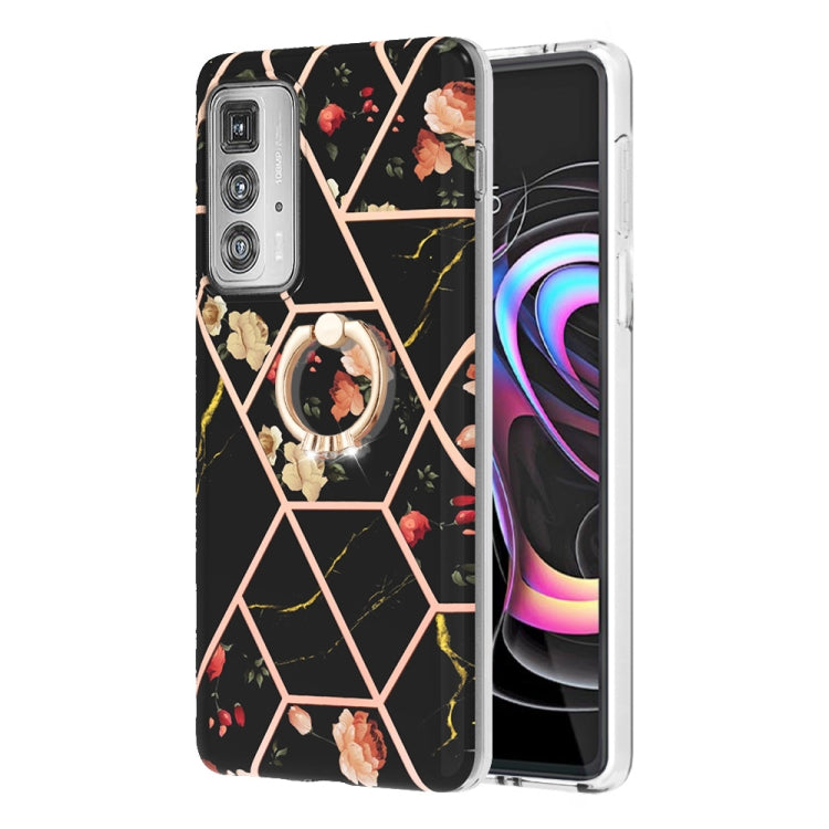 Splicing Marble Flower Pattern TPU Ring Holder Case, For Motorola Edge 20 Lite, For Motorola Edge 20 Pro