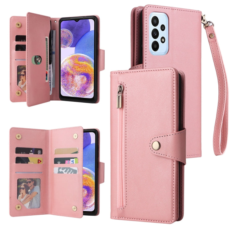 Rivet Buckle 9 Cards Three Fold Leather Phone Case, For OnePlus Nord N10 5G, For Samsung Galaxy Note20, For OnePlus 10 Pro 5G, For Samsung Galaxy A23 4G, For Xiaomi 11T