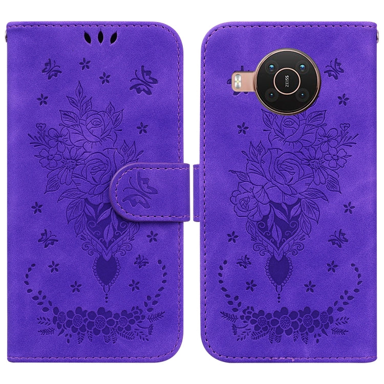 Butterfly Rose Embossed Leather Phone Case, For Nokia 6.2 / 7.2, For Nokia G10 / G20, For Nokia X10 / X20