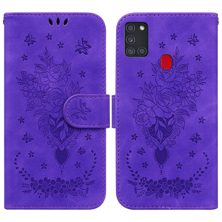 Butterfly Rose Embossed Leather Phone Case, For Samsung Galaxy A12 5G, For Samsung Galaxy A21s, For Samsung Galaxy A22 4G, For Samsung Galaxy A31, For Samsung Galaxy A32 4G, For Samsung Galaxy A32 5G, For Samsung Galaxy A42 5G