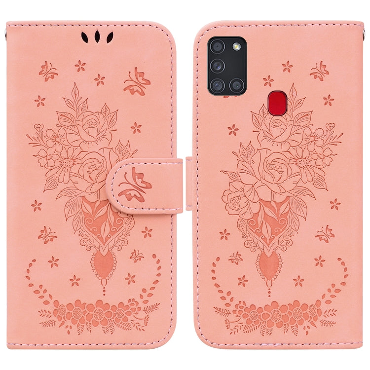 Butterfly Rose Embossed Leather Phone Case, For Samsung Galaxy A12 5G, For Samsung Galaxy A21s, For Samsung Galaxy A22 4G, For Samsung Galaxy A31, For Samsung Galaxy A32 4G, For Samsung Galaxy A32 5G, For Samsung Galaxy A42 5G
