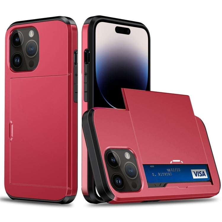 Shockproof Armor Protective Phone Case with Slide Card Slot, For iPhone 14, For iPhone 14 Plus, For iPhone 14 Pro, For iPhone 14 Pro Max
