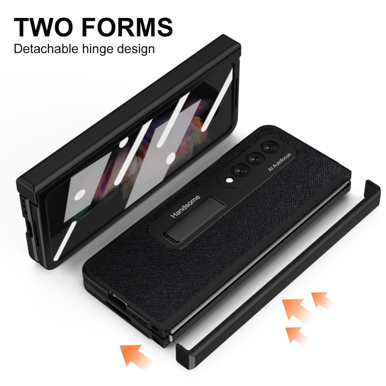 Integrated  Cross Texture Hinge Full Coverage Flip Phone Case, For Samsung Galaxy Z Fold3