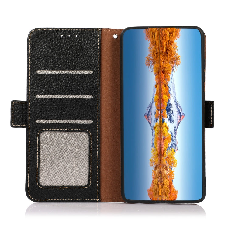 KHAZNEH Side-Magnetic Litchi Genuine Leather RFID Phone Case, For OPPO Reno8 5G, For OPPO Reno8 Pro 5G, For OPPO Reno8 Pro+ 5G, For Huawei nova Y70 Plus