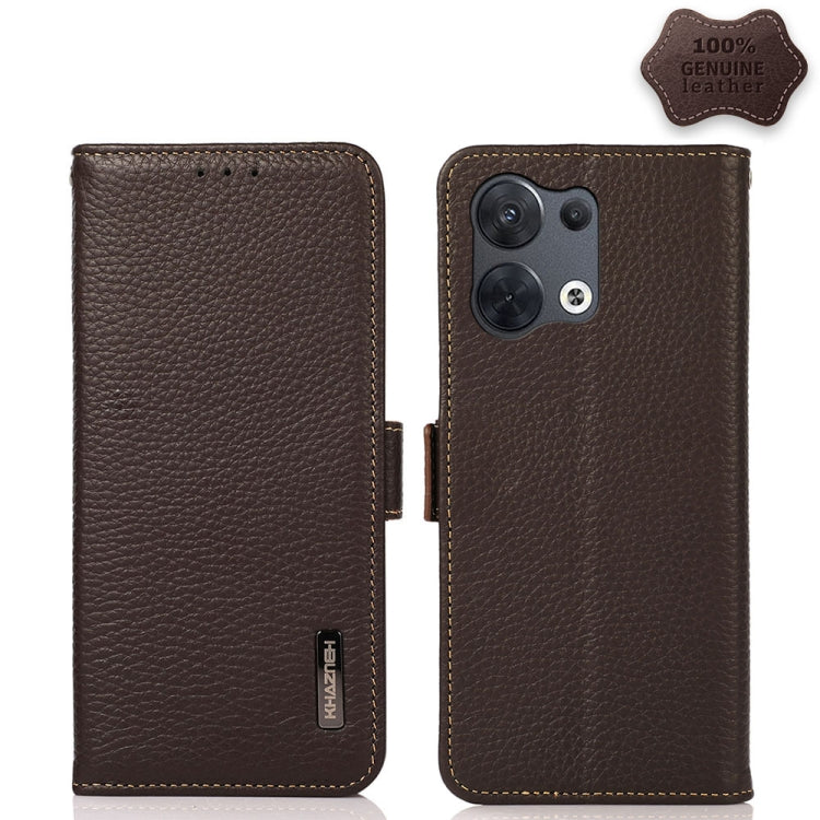 KHAZNEH Side-Magnetic Litchi Genuine Leather RFID Phone Case, For OPPO Reno8 5G, For OPPO Reno8 Pro 5G, For OPPO Reno8 Pro+ 5G, For Huawei nova Y70 Plus