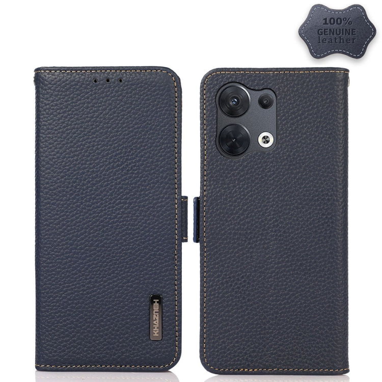 KHAZNEH Side-Magnetic Litchi Genuine Leather RFID Phone Case, For OPPO Reno8 5G, For OPPO Reno8 Pro 5G, For OPPO Reno8 Pro+ 5G, For Huawei nova Y70 Plus