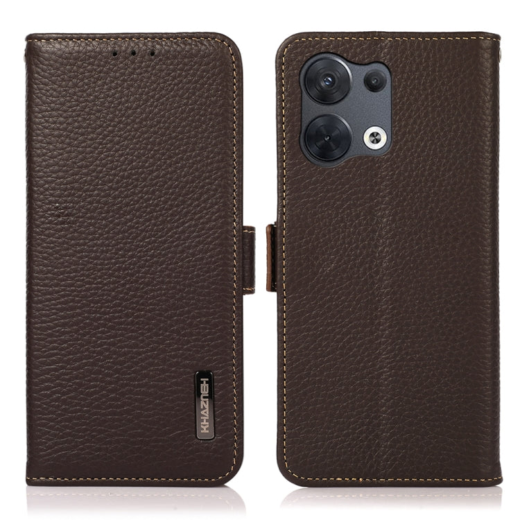 KHAZNEH Side-Magnetic Litchi Genuine Leather RFID Phone Case, For OPPO Reno8 5G, For OPPO Reno8 Pro 5G, For OPPO Reno8 Pro+ 5G, For Huawei nova Y70 Plus