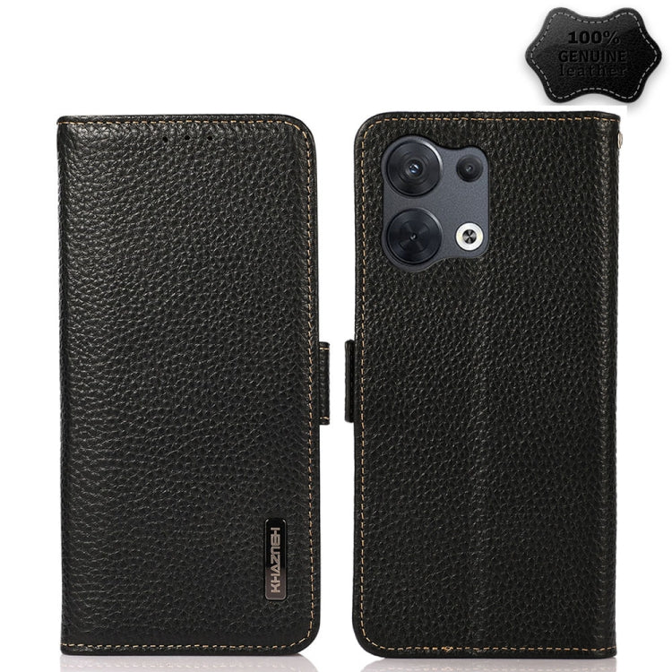 KHAZNEH Side-Magnetic Litchi Genuine Leather RFID Phone Case, For OPPO Reno8 5G, For OPPO Reno8 Pro 5G, For OPPO Reno8 Pro+ 5G, For Huawei nova Y70 Plus