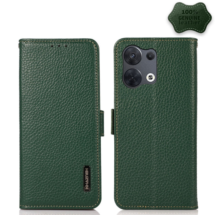 KHAZNEH Side-Magnetic Litchi Genuine Leather RFID Phone Case, For OPPO Reno8 5G, For OPPO Reno8 Pro 5G, For OPPO Reno8 Pro+ 5G, For Huawei nova Y70 Plus