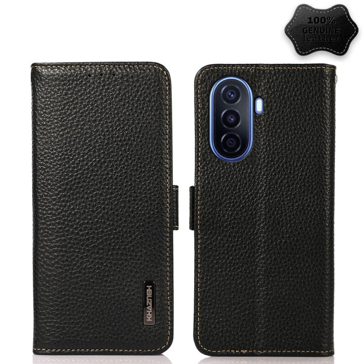 KHAZNEH Side-Magnetic Litchi Genuine Leather RFID Phone Case, For OPPO Reno8 5G, For OPPO Reno8 Pro 5G, For OPPO Reno8 Pro+ 5G, For Huawei nova Y70 Plus