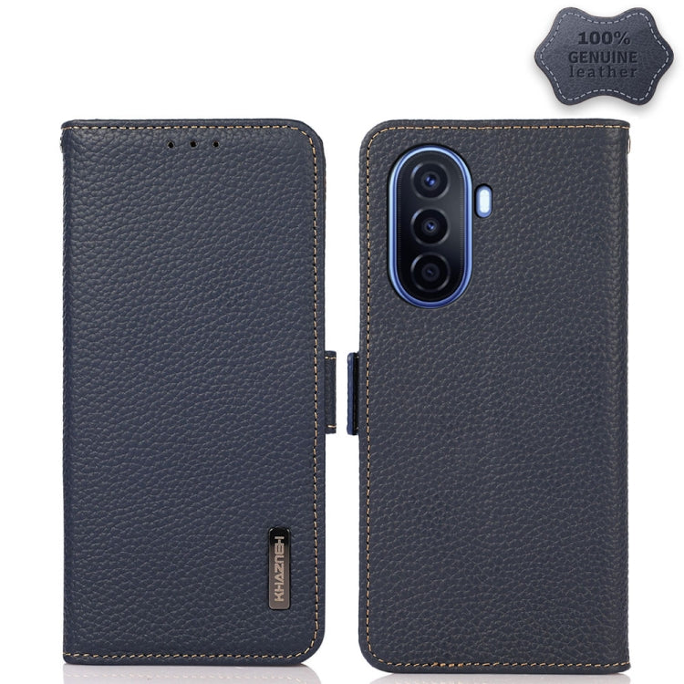 KHAZNEH Side-Magnetic Litchi Genuine Leather RFID Phone Case, For OPPO Reno8 5G, For OPPO Reno8 Pro 5G, For OPPO Reno8 Pro+ 5G, For Huawei nova Y70 Plus