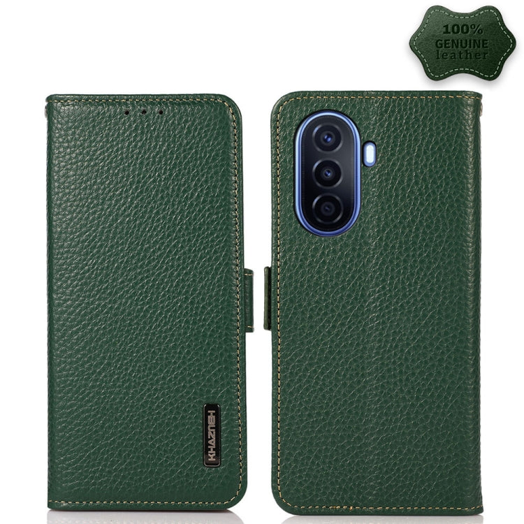 KHAZNEH Side-Magnetic Litchi Genuine Leather RFID Phone Case, For OPPO Reno8 5G, For OPPO Reno8 Pro 5G, For OPPO Reno8 Pro+ 5G, For Huawei nova Y70 Plus