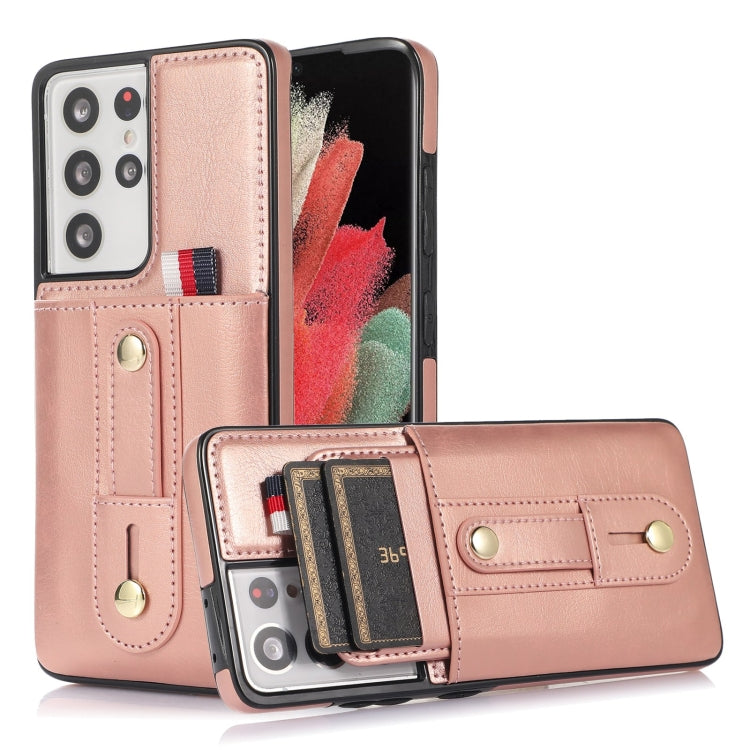 Wristband Kickstand Wallet Leather Phone Case, For Samsung Galaxy S22 5G, For Samsung Galaxy S22+ 5G, For Samsung Galaxy S22 Ultra 5G, For Samsung Galaxy S21 5G, For Samsung Galaxy S21+ 5G, For Samsung Galaxy S21 Ultra 5G, For Samsung Galaxy S20       ...