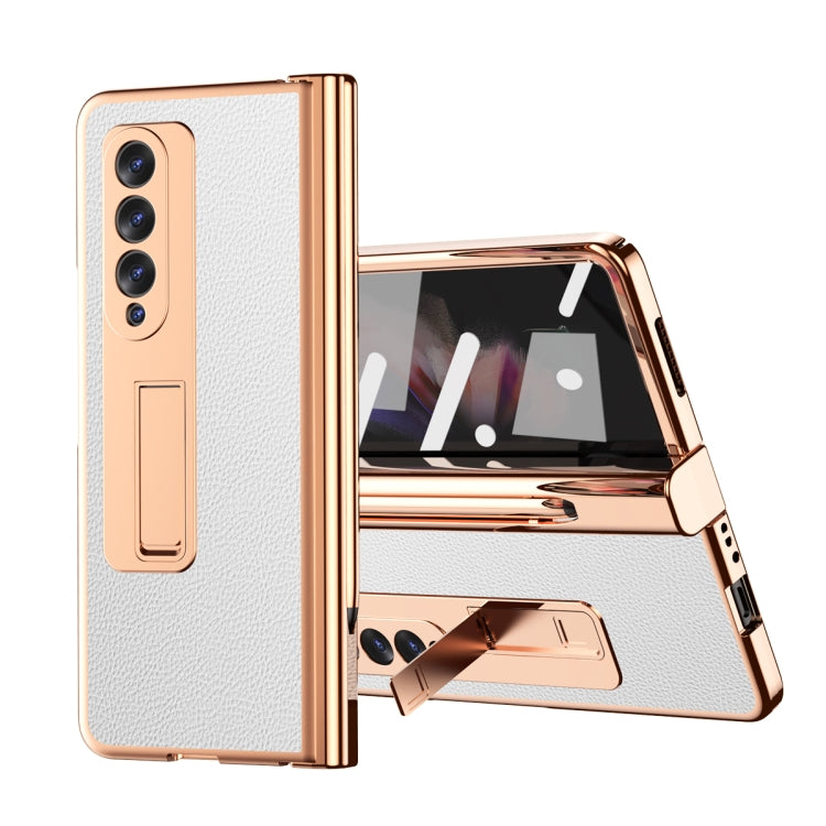 Litchi Texture Leather Hinged Electroplated Phone Case with S Pen Fold Edition & Protective Film, For Samsung Galaxy Z Fold3 5G