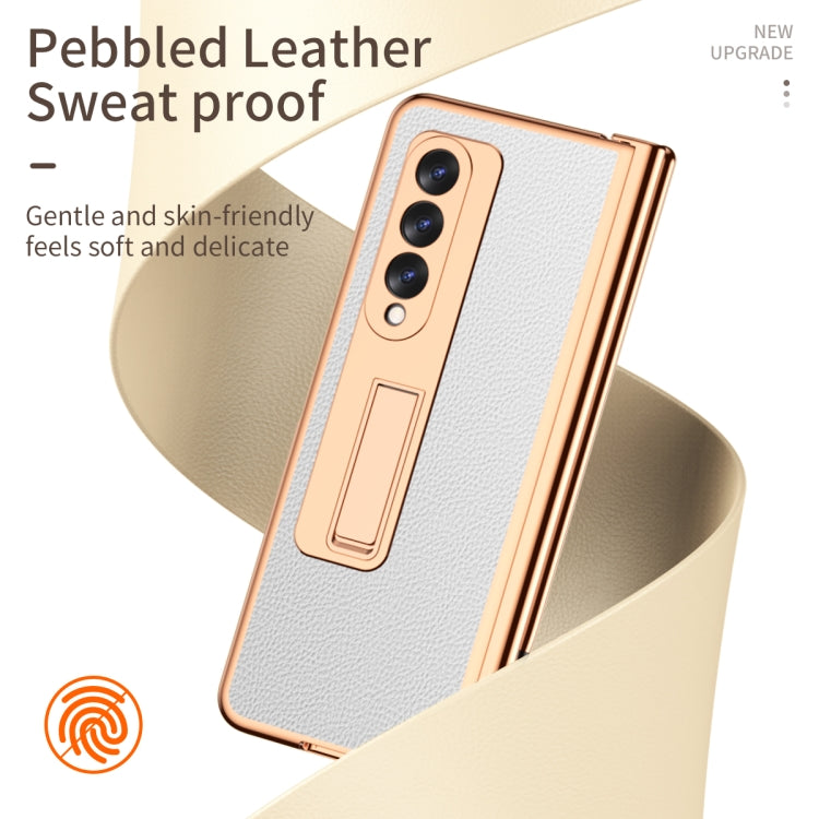 Litchi Texture Leather Hinged Electroplated Phone Case with S Pen Fold Edition & Protective Film, For Samsung Galaxy Z Fold3 5G