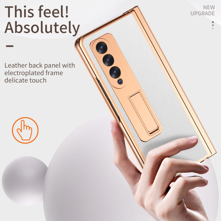 Litchi Texture Leather Hinged Electroplated Phone Case with S Pen Fold Edition & Protective Film, For Samsung Galaxy Z Fold3 5G