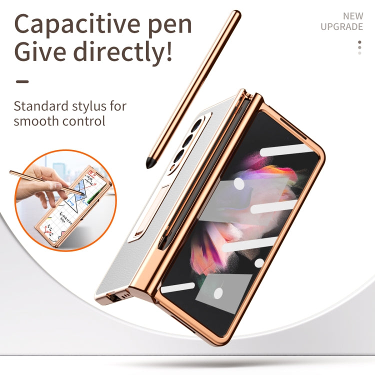 Litchi Texture Leather Hinged Electroplated Phone Case with S Pen Fold Edition & Protective Film, For Samsung Galaxy Z Fold3 5G