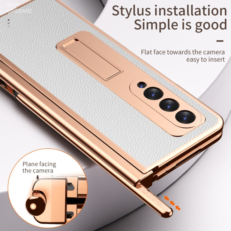 Litchi Texture Leather Hinged Electroplated Phone Case with S Pen Fold Edition & Protective Film, For Samsung Galaxy Z Fold3 5G