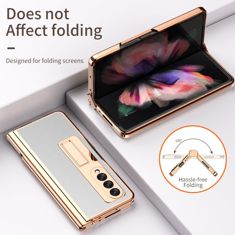Litchi Texture Leather Hinged Electroplated Phone Case with S Pen Fold Edition & Protective Film, For Samsung Galaxy Z Fold3 5G