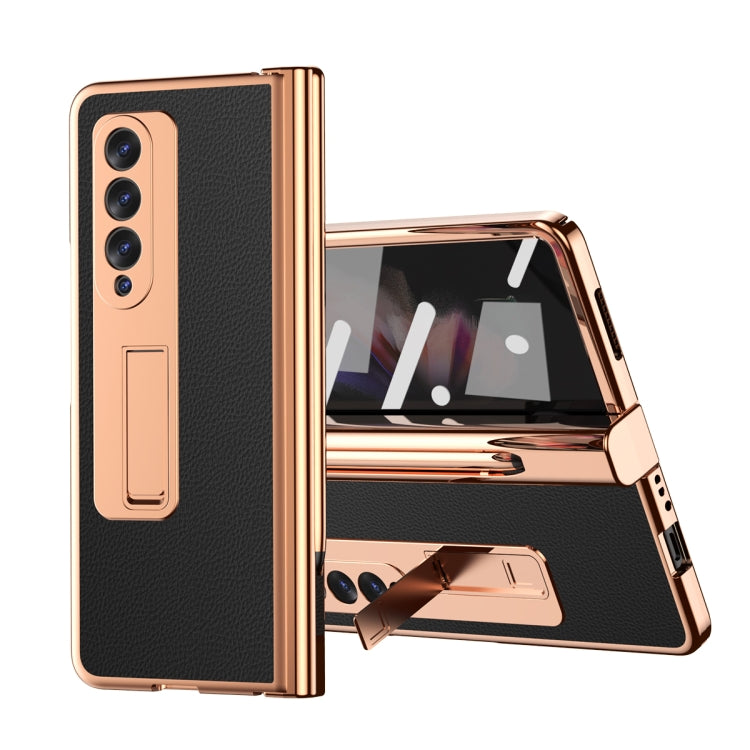 Litchi Texture Leather Hinged Electroplated Phone Case with S Pen Fold Edition & Protective Film, For Samsung Galaxy Z Fold3 5G