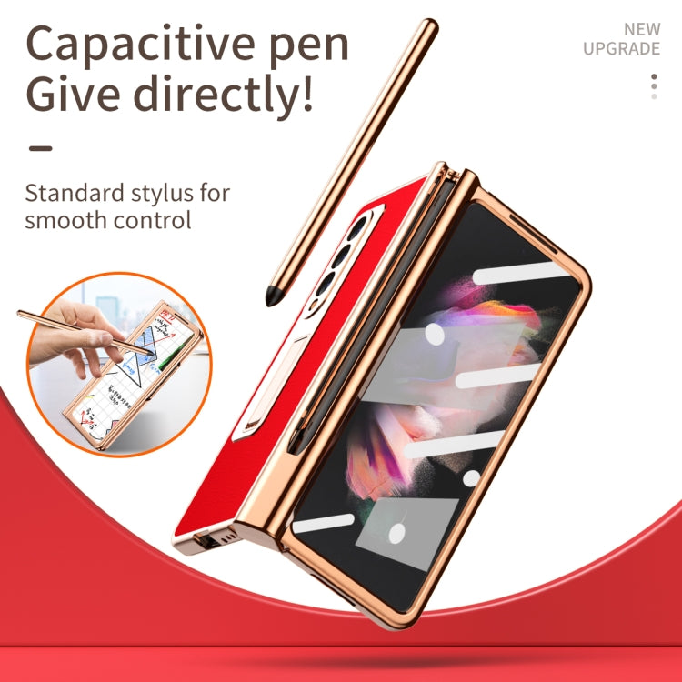 Litchi Texture Leather Hinged Electroplated Phone Case with S Pen Fold Edition & Protective Film, For Samsung Galaxy Z Fold3 5G