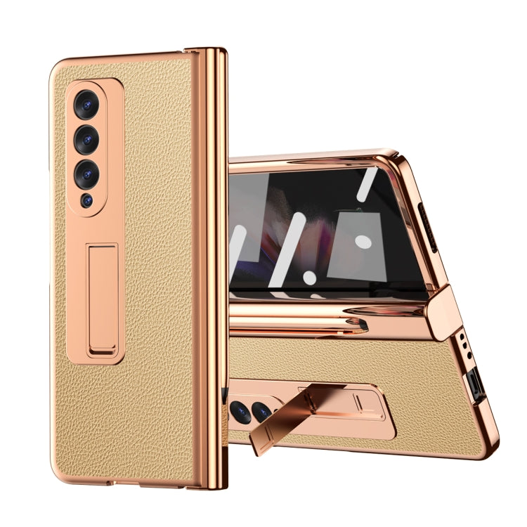 Litchi Texture Leather Hinged Electroplated Phone Case with S Pen Fold Edition & Protective Film, For Samsung Galaxy Z Fold3 5G