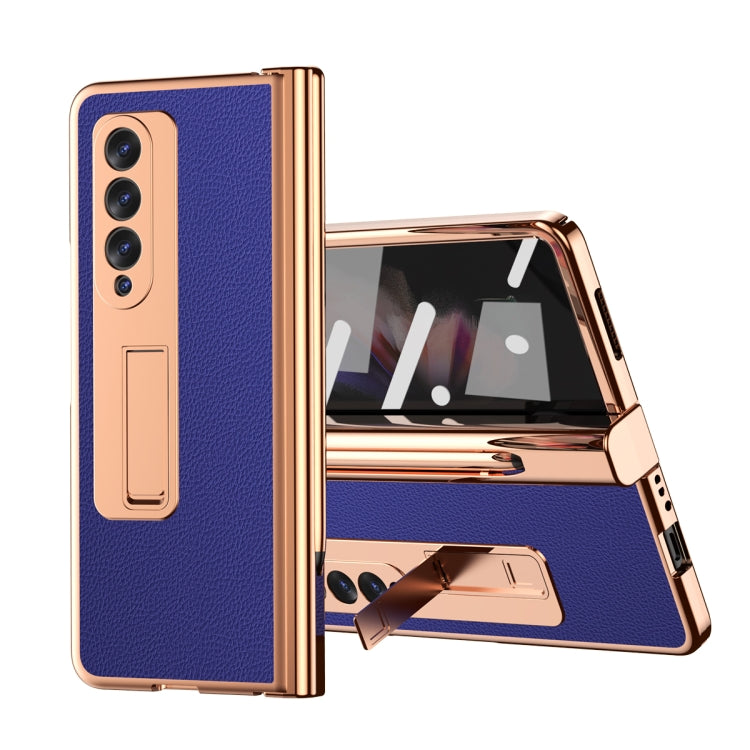 Litchi Texture Leather Hinged Electroplated Phone Case with S Pen Fold Edition & Protective Film, For Samsung Galaxy Z Fold3 5G