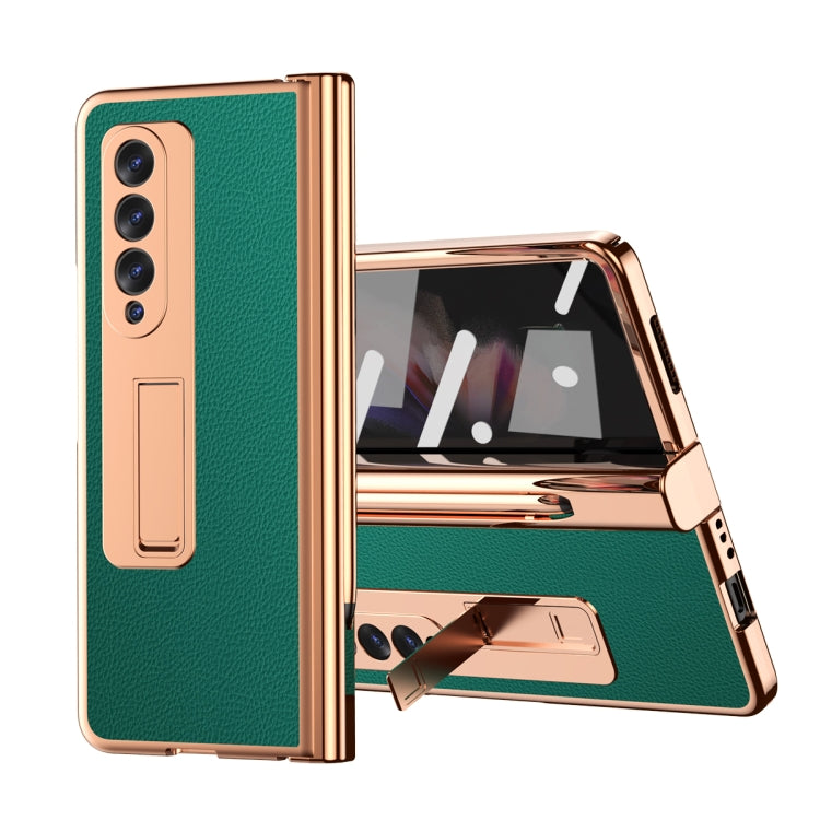 Litchi Texture Leather Hinged Electroplated Phone Case with S Pen Fold Edition & Protective Film, For Samsung Galaxy Z Fold3 5G