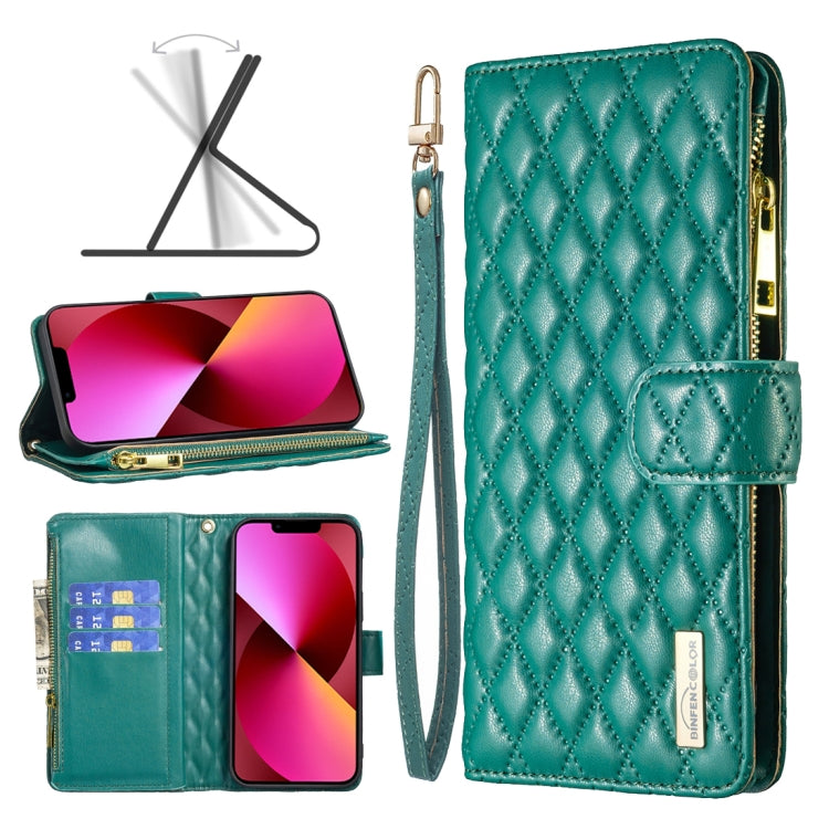 Diamond Lattice Zipper Wallet Leather Flip Phone Case, For iPhone 14, For iPhone 14 Plus, For iPhone 14 Pro, For iPhone 14 Pro Max, For iPhone 13 mini, For iPhone 13, For iPhone 13 Pro, For iPhone 13 Pro Max