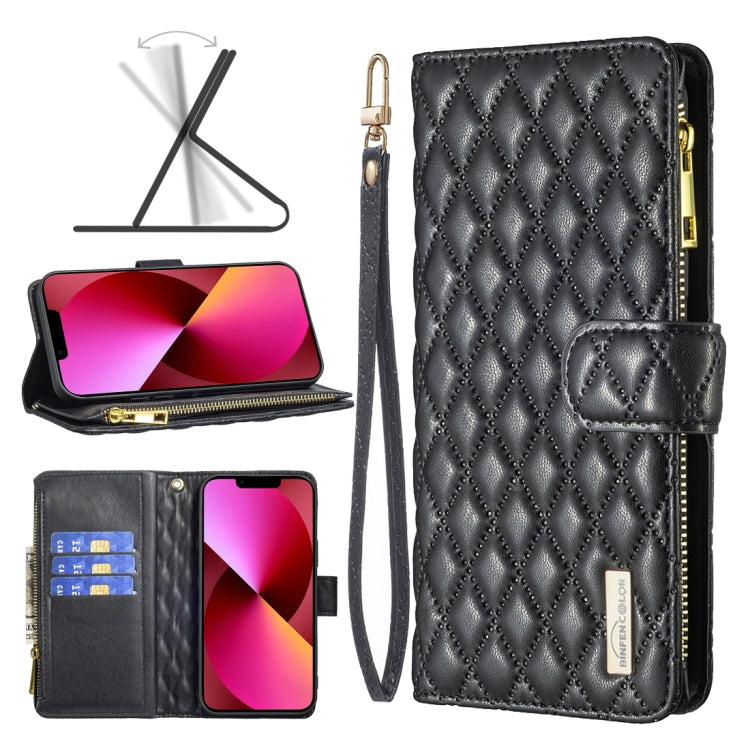 Diamond Lattice Zipper Wallet Leather Flip Phone Case, For iPhone 14, For iPhone 14 Plus, For iPhone 14 Pro, For iPhone 14 Pro Max, For iPhone 13 mini, For iPhone 13, For iPhone 13 Pro, For iPhone 13 Pro Max