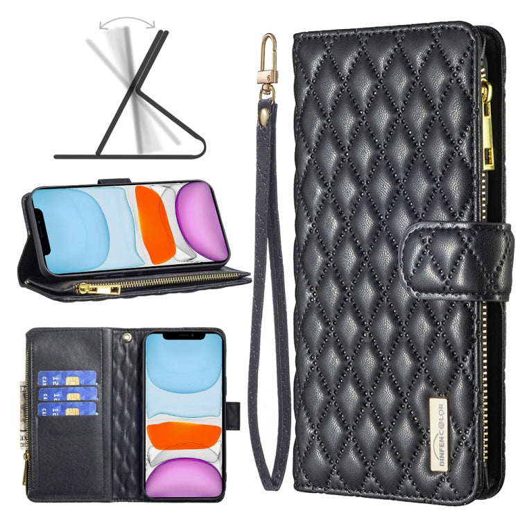 Diamond Lattice Zipper Wallet Leather Flip Phone Case, For iPhone 12 mini, For iPhone 12 / 12 Pro, For iPhone 12 Pro Max, For iPhone 11, For iPhone 11 Pro, For iPhone X / XS, For iPhone XR, For iPhone XS Max