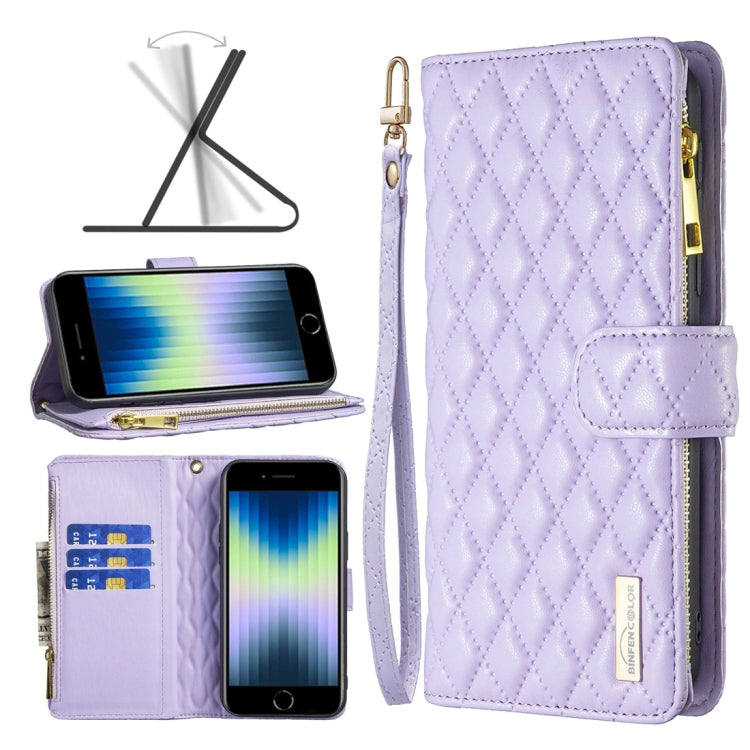 Diamond Lattice Zipper Wallet Leather Flip Phone Case, For iPhone SE 2022 / SE 2020 / 7 / 8, For iPhone 7 Plus / 8 Plus, For iPhone 11 Pro Max