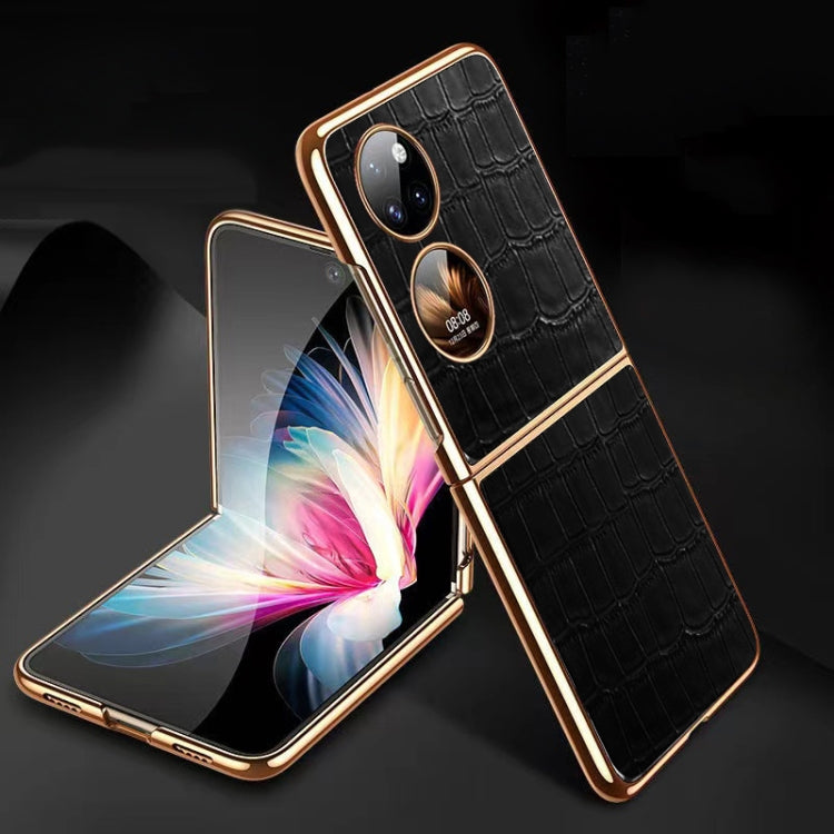 Genuine Leather Crocodile Texture Folding Phone Case, For Huawei P50 Pocket