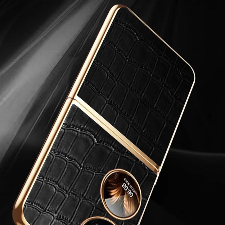 Genuine Leather Crocodile Texture Folding Phone Case, For Huawei P50 Pocket