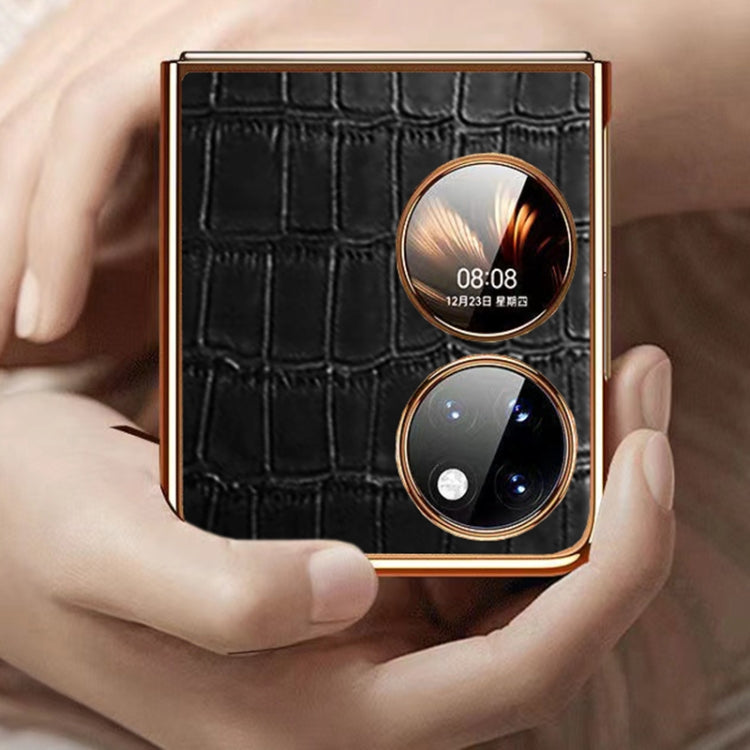 Genuine Leather Crocodile Texture Folding Phone Case, For Huawei P50 Pocket