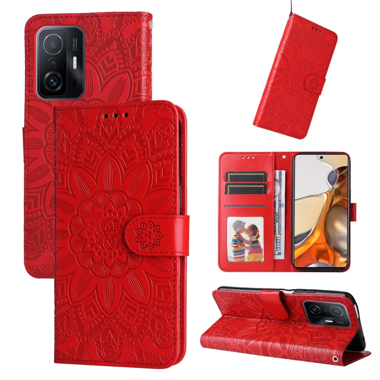 Embossed Sunflower Leather Phone Case, For Xiaomi 11T / 11T Pro, For Xiaomi 12 Lite, For Xiaomi 12 Pro, For Xiaomi 12 / 12X, For Xiaomi Poco M3 / Redmi 9T / Redmi 9 Power, For Xiaomi Poco X3 NFC
