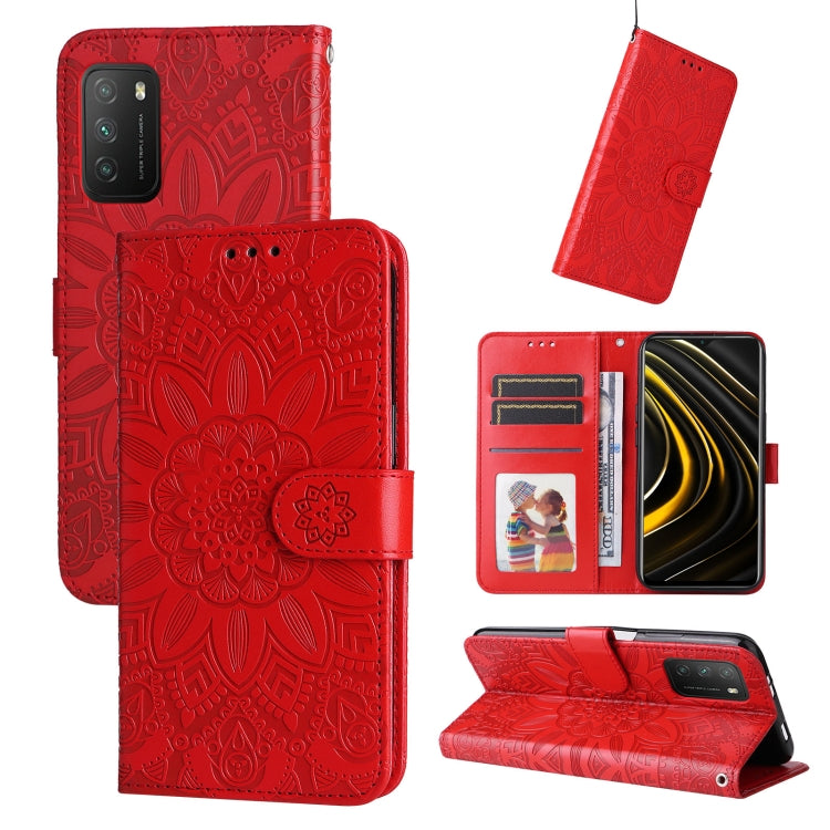 Embossed Sunflower Leather Phone Case, For Xiaomi 11T / 11T Pro, For Xiaomi 12 Lite, For Xiaomi 12 Pro, For Xiaomi 12 / 12X, For Xiaomi Poco M3 / Redmi 9T / Redmi 9 Power, For Xiaomi Poco X3 NFC