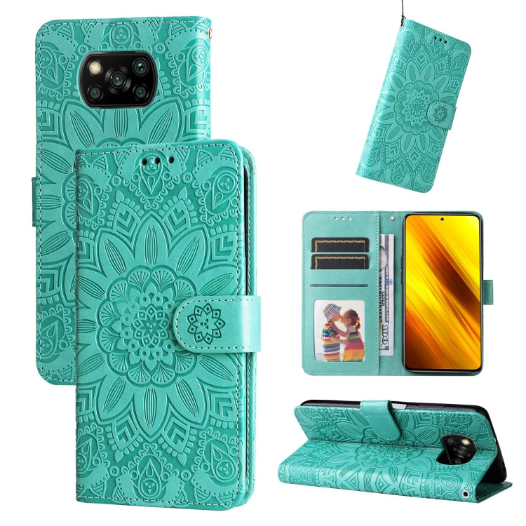 Embossed Sunflower Leather Phone Case, For Xiaomi 11T / 11T Pro, For Xiaomi 12 Lite, For Xiaomi 12 Pro, For Xiaomi 12 / 12X, For Xiaomi Poco M3 / Redmi 9T / Redmi 9 Power, For Xiaomi Poco X3 NFC