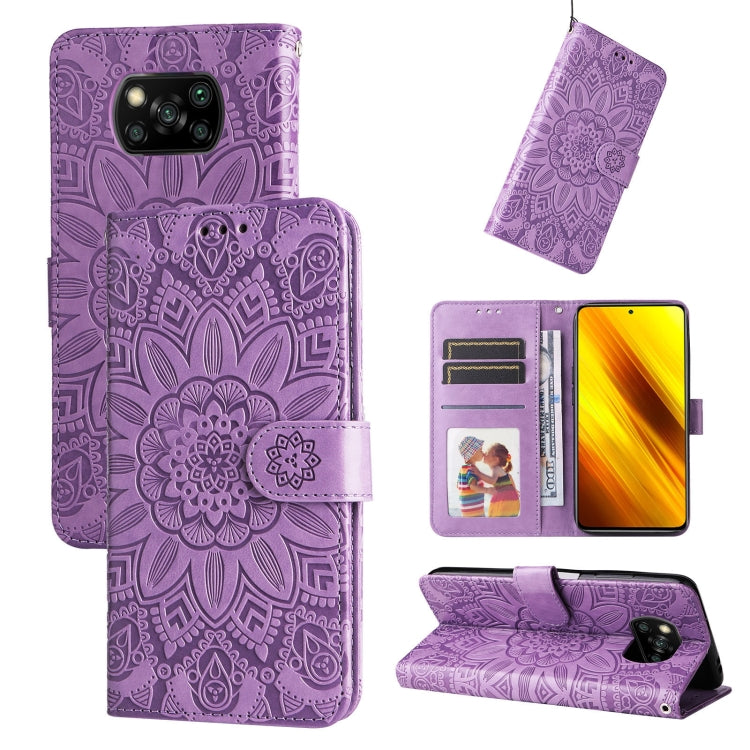 Embossed Sunflower Leather Phone Case, For Xiaomi 11T / 11T Pro, For Xiaomi 12 Lite, For Xiaomi 12 Pro, For Xiaomi 12 / 12X, For Xiaomi Poco M3 / Redmi 9T / Redmi 9 Power, For Xiaomi Poco X3 NFC