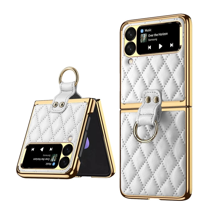 Diamond Lattice Plain Leather Ring Phone Case, For Samsung Galaxy Z Flip4