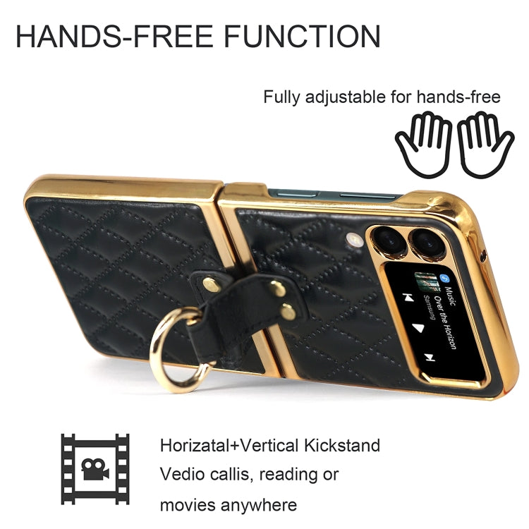 Diamond Lattice Plain Leather Ring Phone Case, For Samsung Galaxy Z Flip4