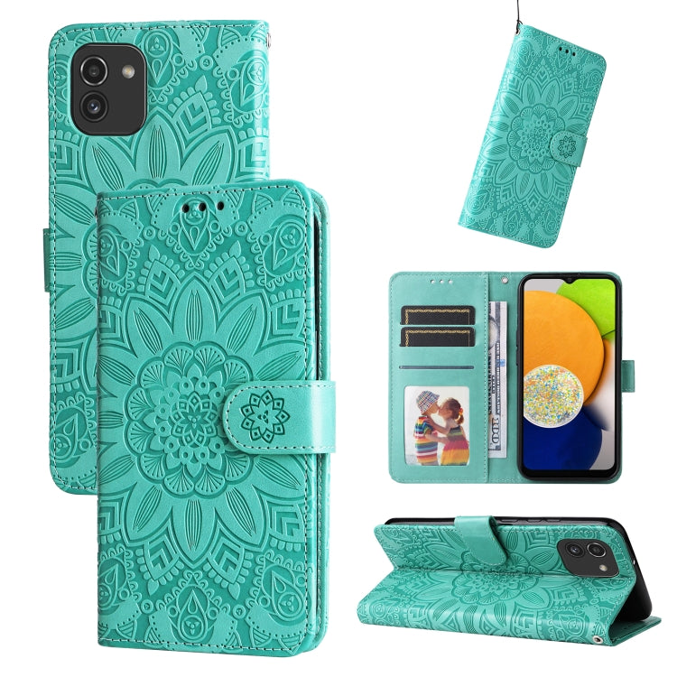 Embossed Sunflower Leather Phone Case, For Samsung Galaxy S20 Ultra, For Samsung Galaxy S20 FE / S20 FE 5G, For Samsung Galaxy S10, For Samsung Galaxy S10+, For Samsung Galaxy S10e, For Samsung Galaxy A03 EU 166mm, For Samsung Galaxy A03 Global 164mm  ...