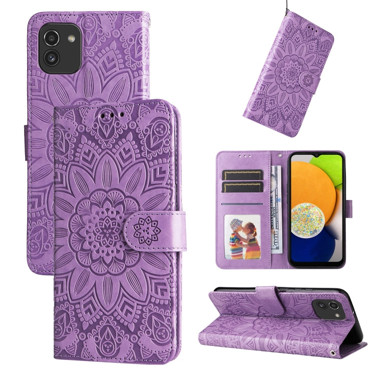 Embossed Sunflower Leather Phone Case, For Samsung Galaxy S20 Ultra, For Samsung Galaxy S20 FE / S20 FE 5G, For Samsung Galaxy S10, For Samsung Galaxy S10+, For Samsung Galaxy S10e, For Samsung Galaxy A03 EU 166mm, For Samsung Galaxy A03 Global 164mm  ...