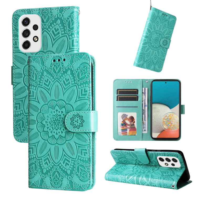Embossed Sunflower Leather Phone Case, For Samsung Galaxy A53 5G, For Samsung Galaxy A73 5G, For Samsung Galaxy M33 5G Global, For Samsung Galaxy M52 5G, For Samsung Galaxy M53 5G