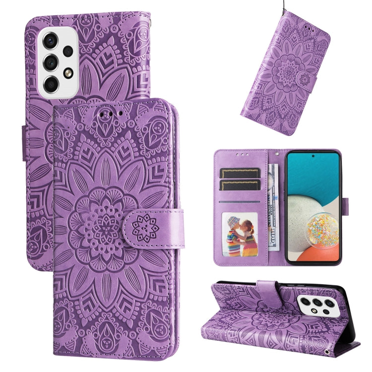 Embossed Sunflower Leather Phone Case, For Samsung Galaxy A53 5G, For Samsung Galaxy A73 5G, For Samsung Galaxy M33 5G Global, For Samsung Galaxy M52 5G, For Samsung Galaxy M53 5G